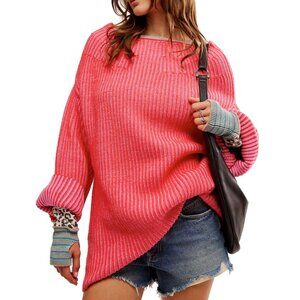 NWOT Free People Charlotte Tunic Top Women's Size XS Pink Oversized Off-Shoulder